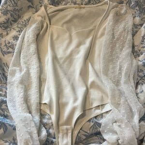 Moa Moa Cream Sheer Sleeve Bodysuit